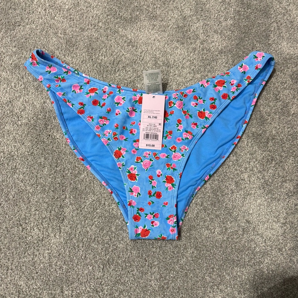Wild Fable Blue Floral Bikini Bottoms, low rise, high leg, cheeky, size XL